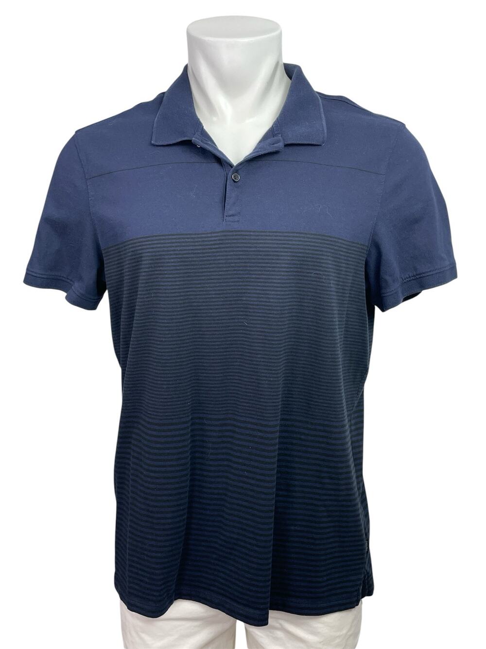 Calvin Klein Men's Navy Blue Black Striped Short Sleeve Golf Polo Shirt Top XL